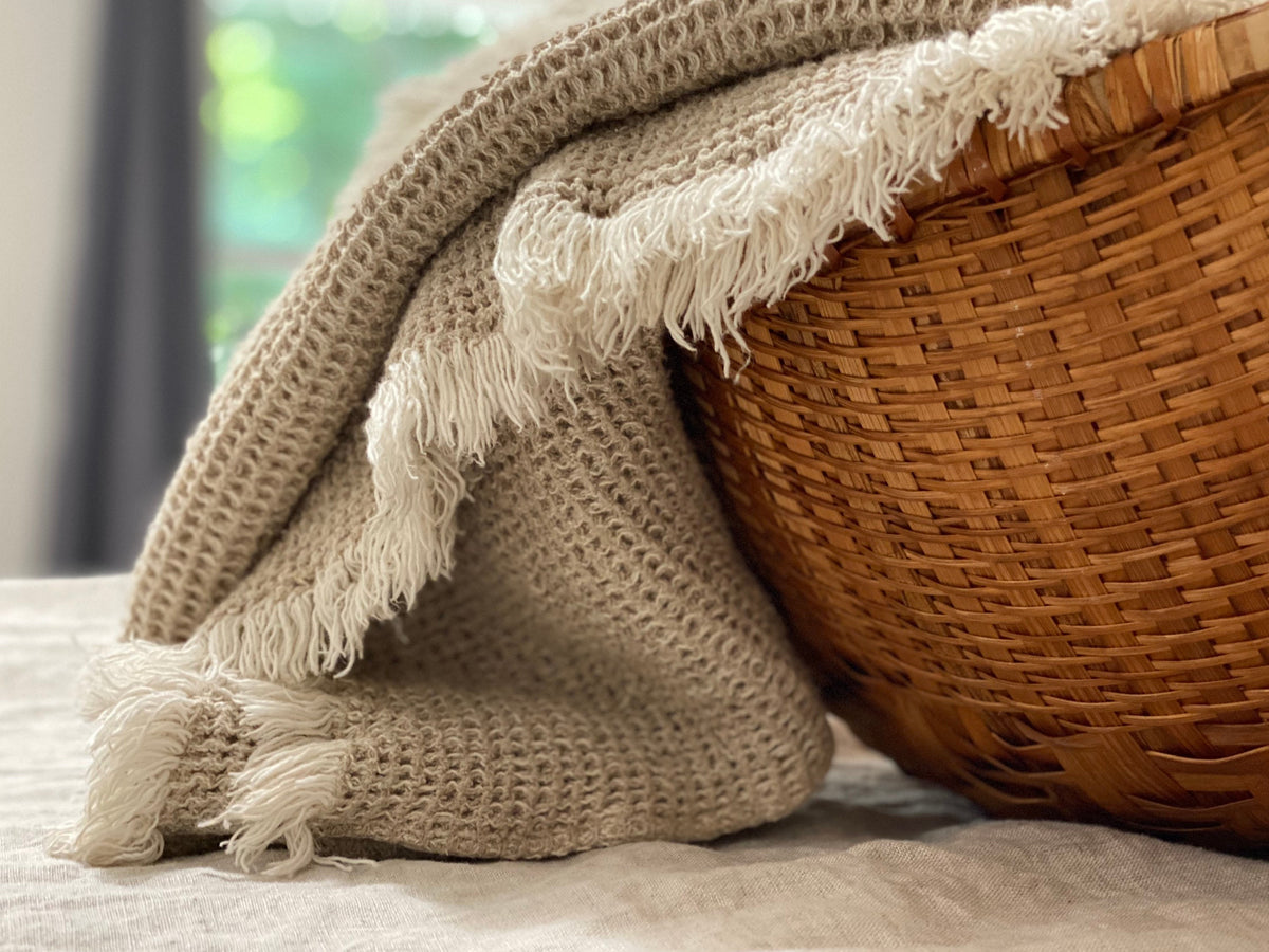 Linen Waffle Woven Throw Blanket - Made in USA