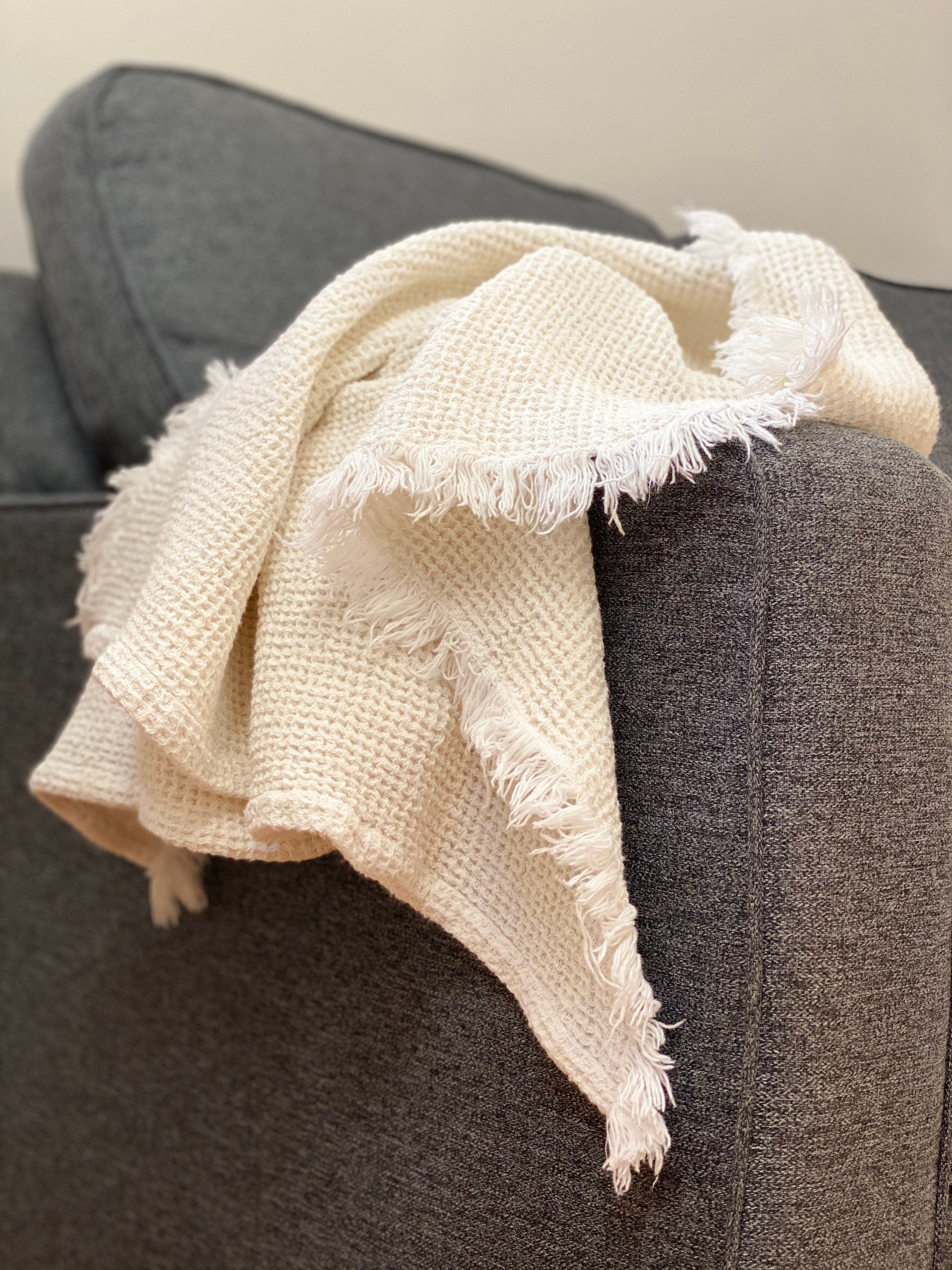 Linen Waffle Woven Throw Blanket - Made in USA